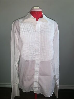 Men's White Pleated Bib Dress Shirt - Classic Formal Style